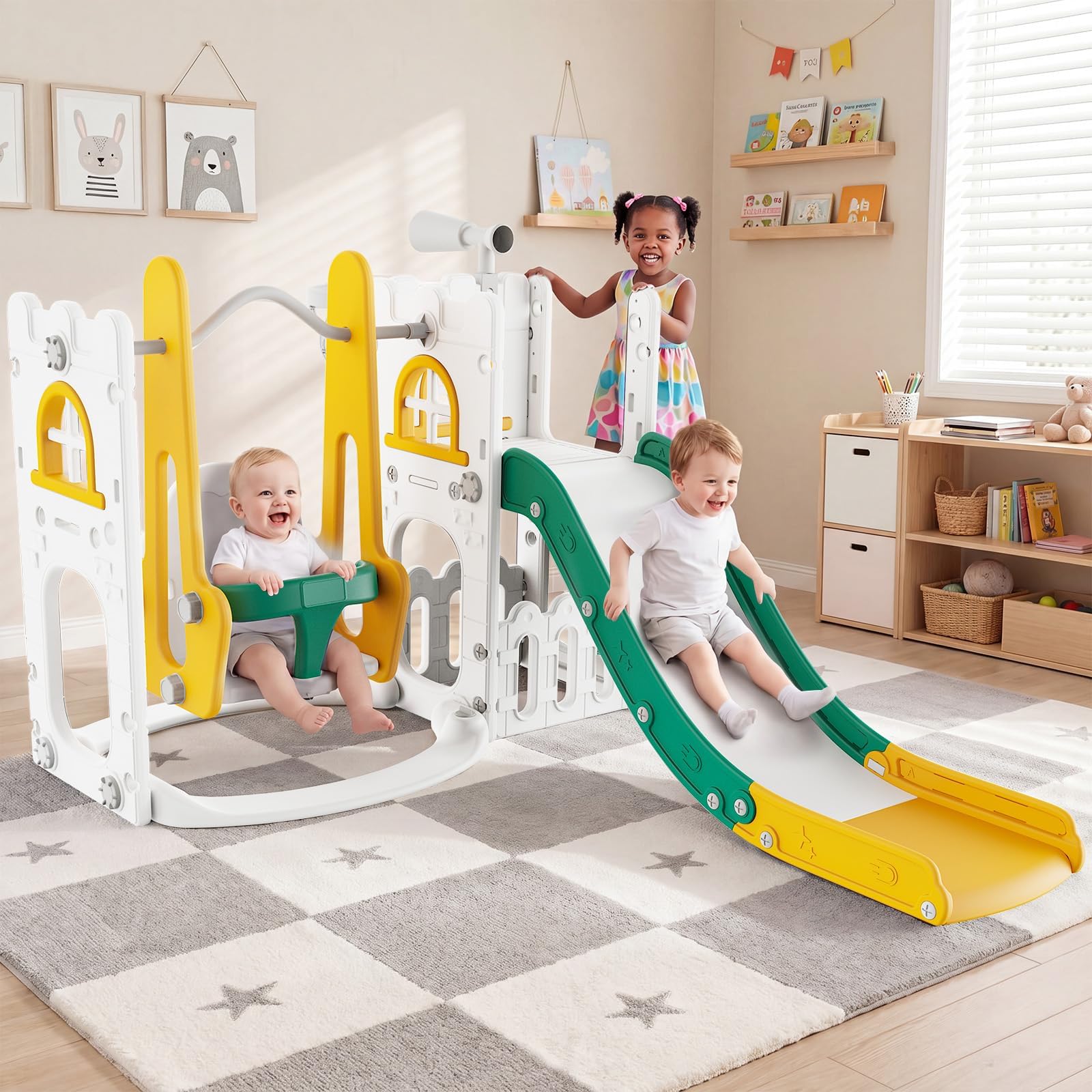 Kids Outdoor Swing And Slide - Ensemble de jeux 7 en 1